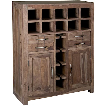 Two-Door Four Drawer Wine Bar with Stemware Racks & Bottle Cubbyholes